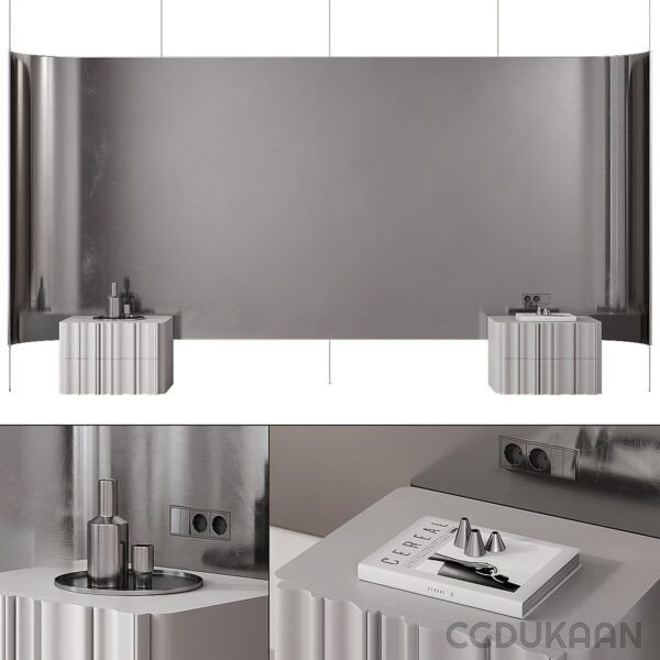 A modern bathroom with a sink, mirror, and sleek design.