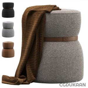 3d model of stool draped with a cozy brown and gray blanket, adding warmth and texture to the setting.